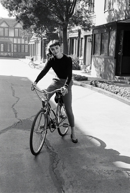 39Sabrina' Hepburn regularly bicycled from the movie studio's make up